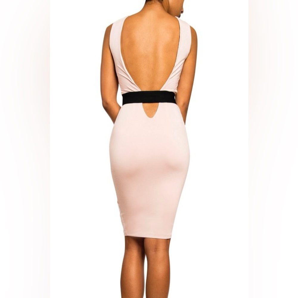 NWT Blush Pink Belted Backless Dress Work Cocktail Office Jersey Bamboo